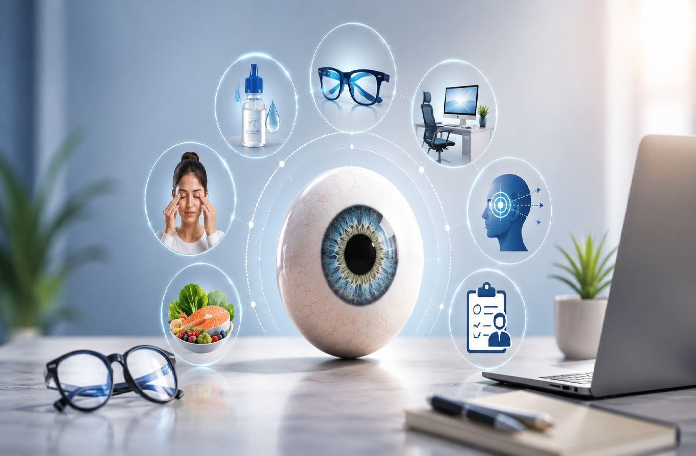 Vision types - near, intermediate and far vision illustration